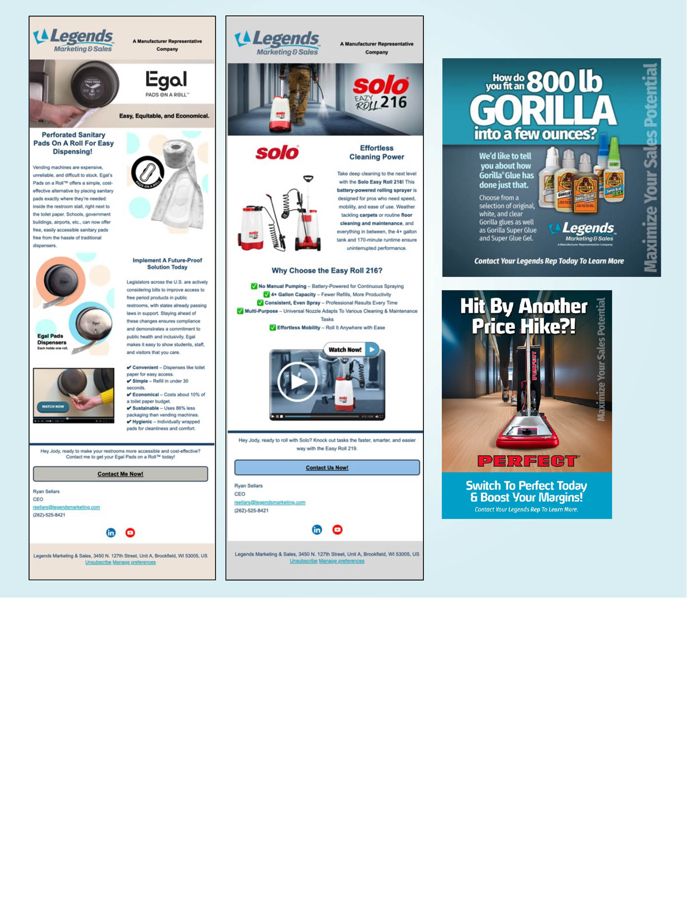 Co-branded email campaigns produced for represented manufacturers
