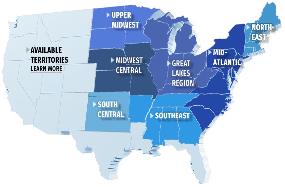 Map of U.S. sales regions covered by Legends Marketing & Sales